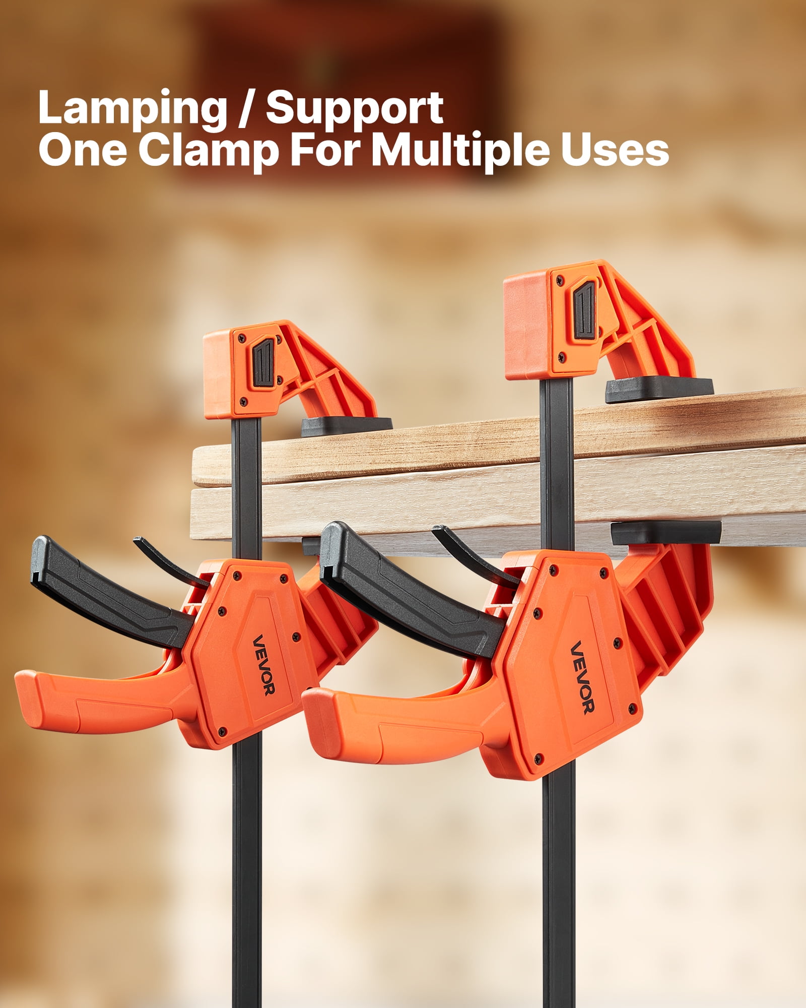 VEVOR Bar Clamps for Woodworking, 2-Pack 12 inch One-Handed Clamp/Spreader, Quick-Grip F-Clamp with 340 lbs Load Limit,Premium Plastic and Carbon Steel, for Woodworking Metal working,Orange + Black