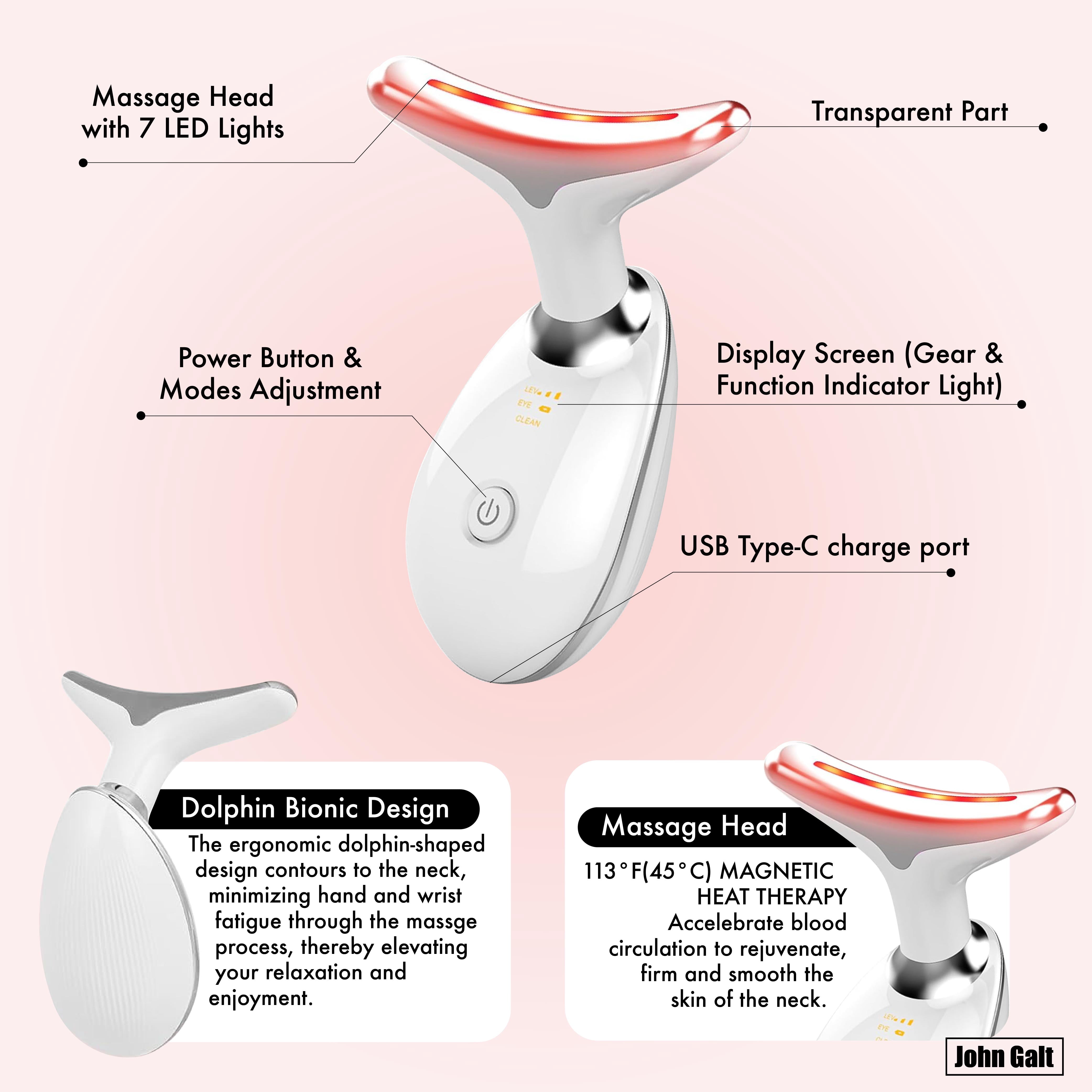 John Galt Red Light Therapy Massager for Face and Neck, 7 Color Led w/ Skin Care