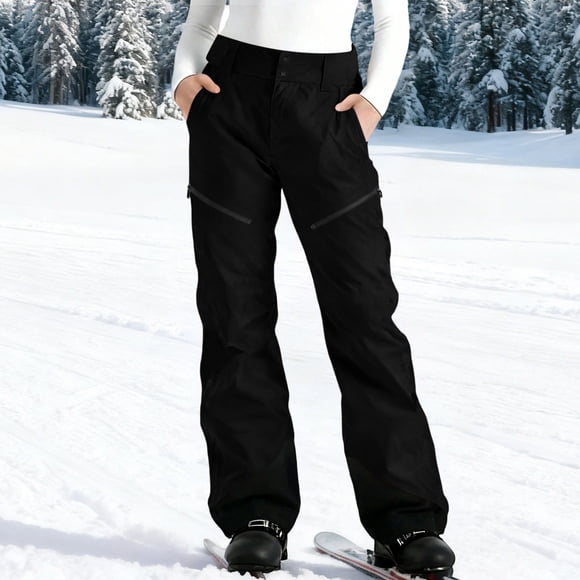 TaTaai Women Sports Style Ski Pants Contrast Color Pockets Fleece Lined Windproof Waterproof Warm Fabric Non See-through Machine Washable Winter Outdoor Wear Gift
