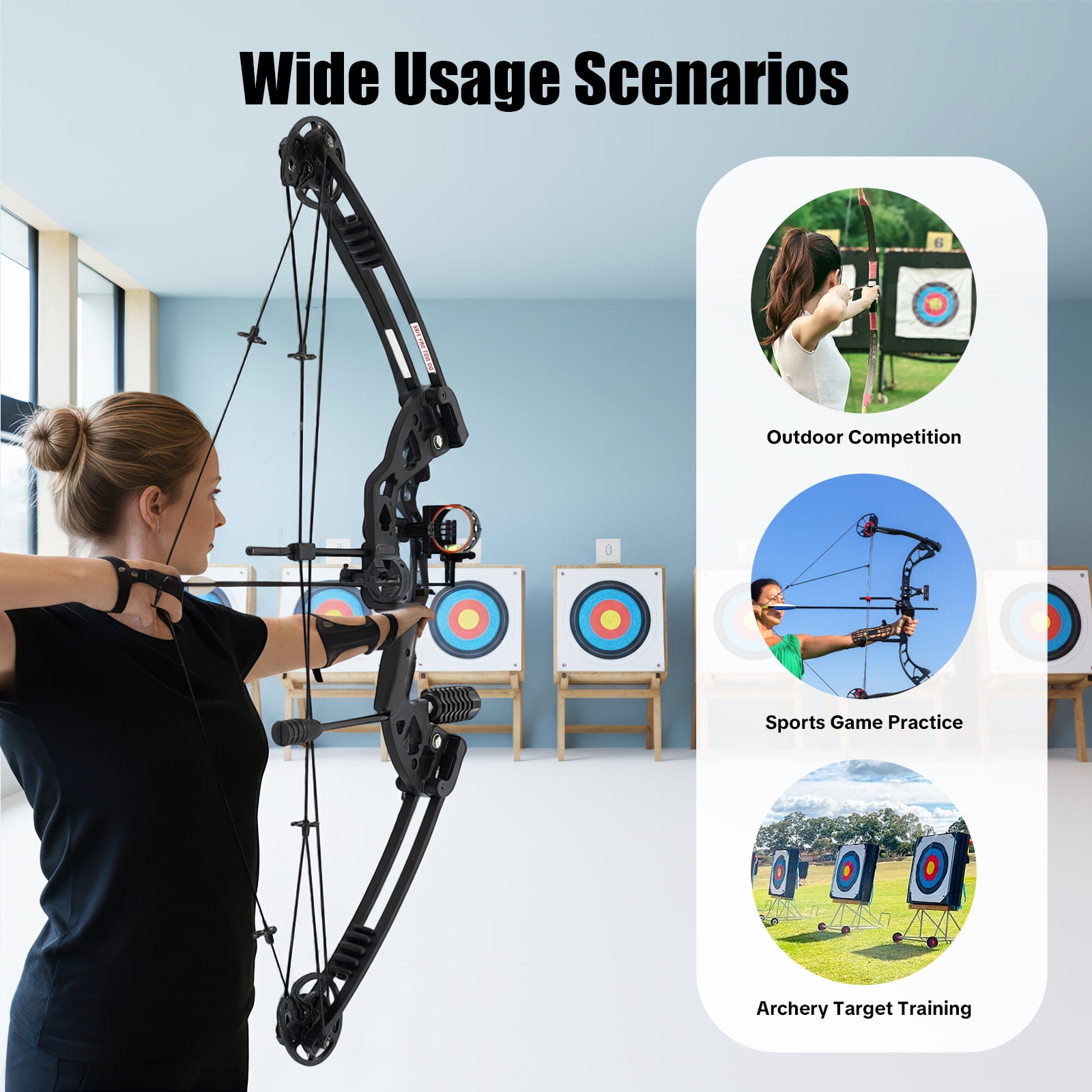 Black Compound Bow Kit with 12 Arrows Right Hand Archery Hunting Set 30-55lbs