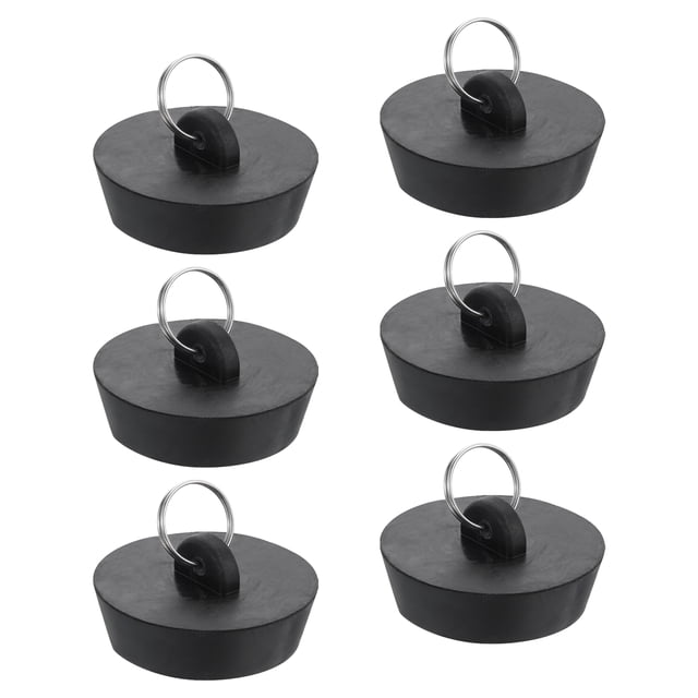 Uxcell 6pack Tapón de Drenaje de Goma con Anillo Colgante que se Ajusta de 1-3/4 Pulgadas a 2 Pulgadas, Negro