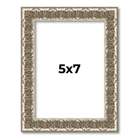5x7 Frame Silver Versailles Ornate Solid Wood Picture Frame | 1 Inch Moulding Width | Interior