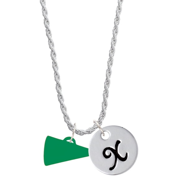 Delight Jewelry Acrylic 3/4" Green Megaphone Silvertone Script Initial Disc - X - Charm Necklace, 20"+3"