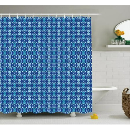 Blue Shower Curtain Scribble Style Ethnic Pattern With Ikat Blue Shower Curtain Scribble Style Ethnic Pattern With Ikat Inspired Folk Motifs Fabric Bathroom