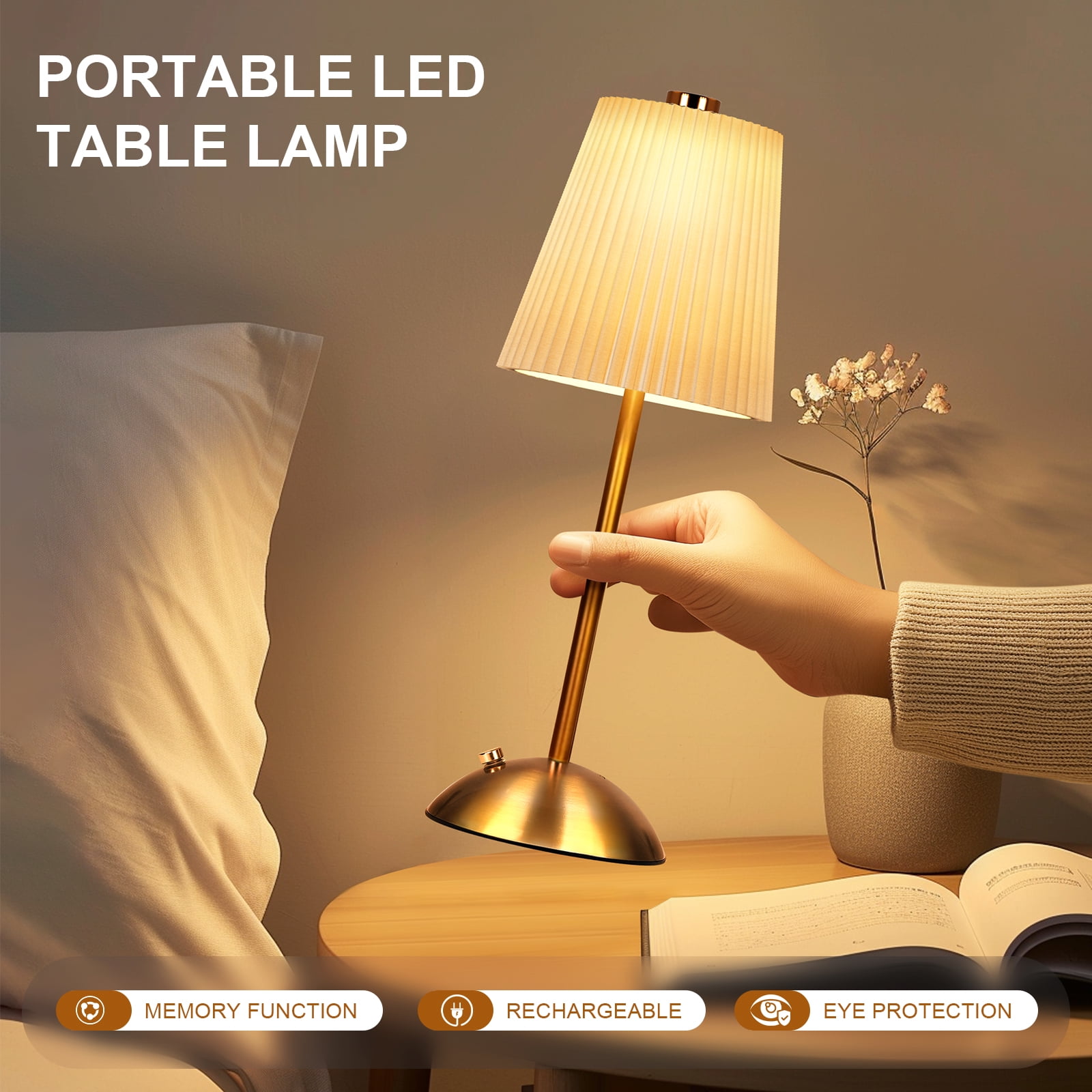 FRIDEKO HOME Cordless Table Lamp, Rechargeable Battery Operated Lamp, 3 Color Temperature, Stepless Dimmable LED Touch Lamp, 12" Portable Metal Desk Lamp for Bedroom Living Room Kitchen Counter(2PCS)
