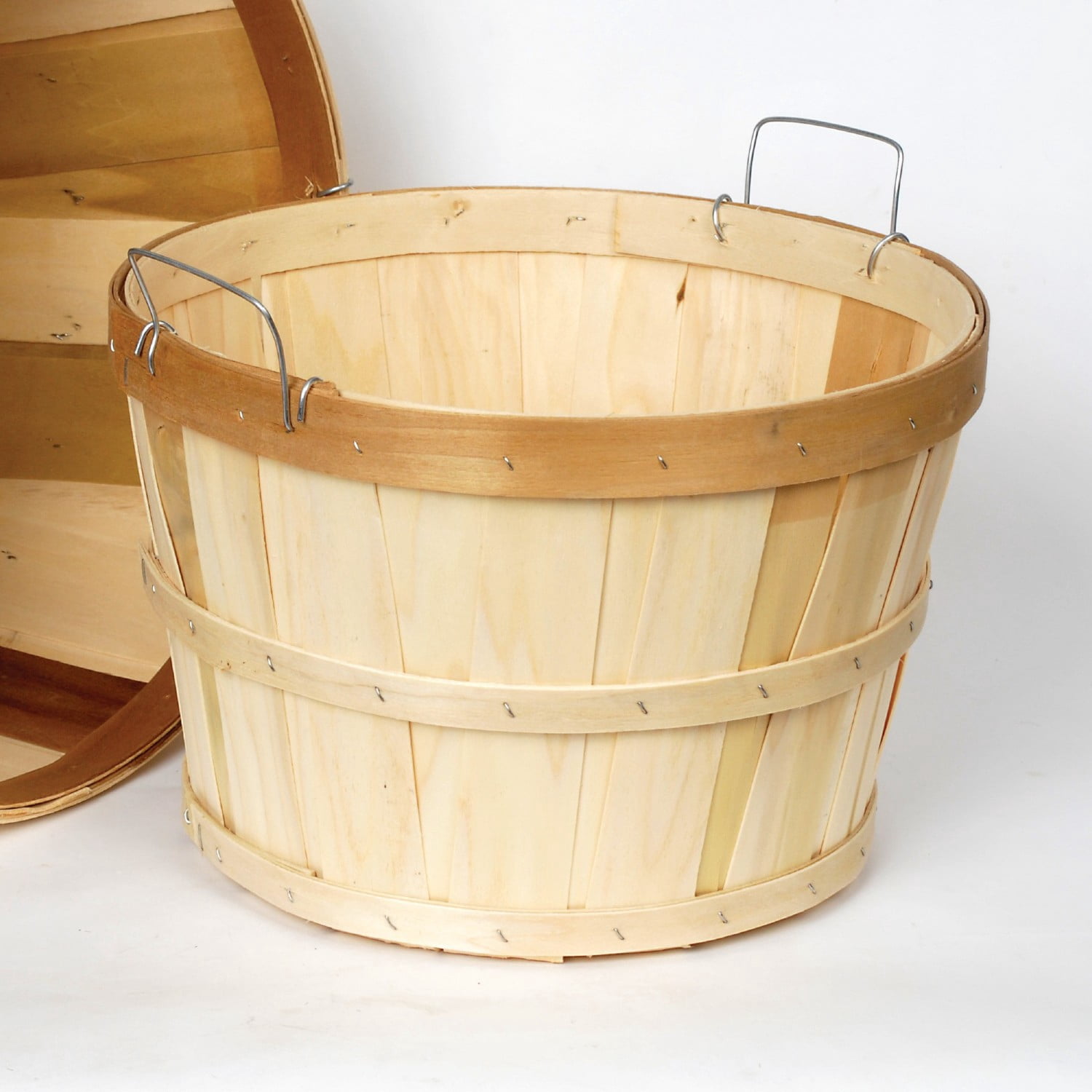 Lehman's Handcrafted Half Bushel Baskets, Vintage Style USA Made Poplar Wood with Wire Handles, 9.5 x 14.75 inches, Set of 4