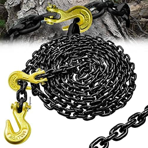 G80 Transport Binder Chain 1/4 Inch x 14 Ft | Tow Chain with Clevis Grab Hooks | 3,300 lbs Safe Working Load | Heavy Duty Chain for Transporting Towing Tie Down Binding Equipment