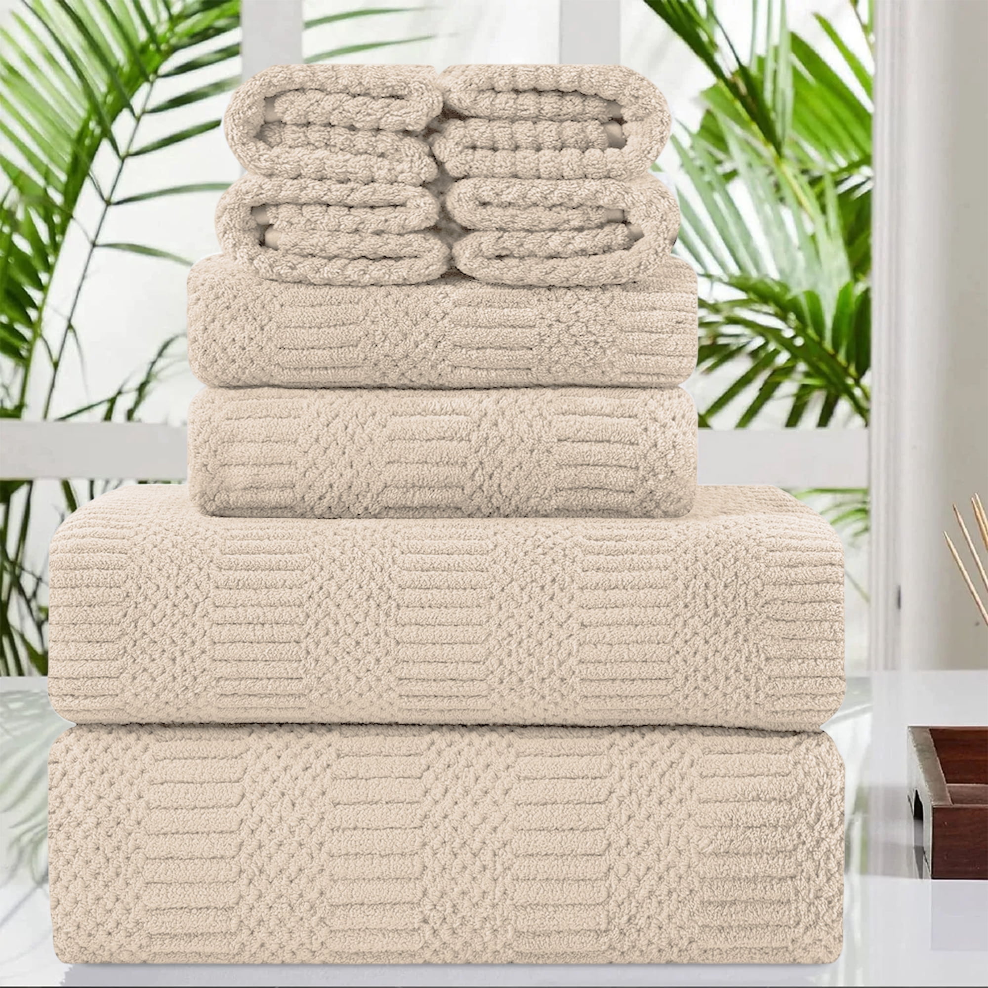 Jessy Home 8 Piece Towel Set Oversized Soft Cozy Towels 600 GSM Camel Plush Towel Set