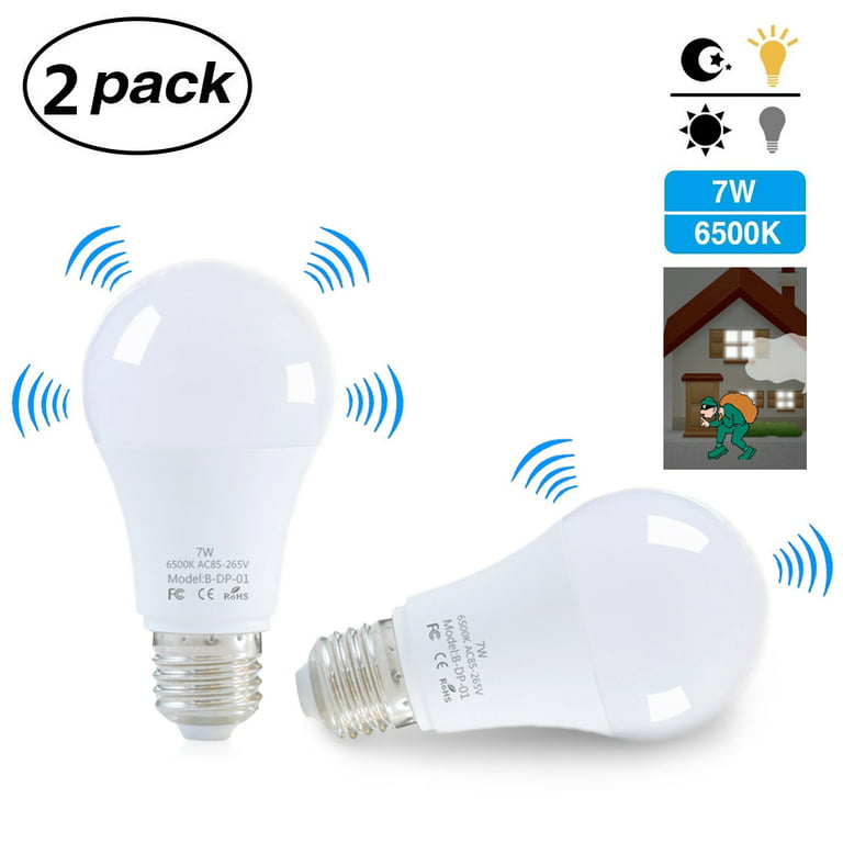 2pcs E27 LED Light Bulb with Sensor Smart Light Sensor 7W for Stairs/Garden Garage Cellar Outlet White [Energy Class A+] - Walmart.com