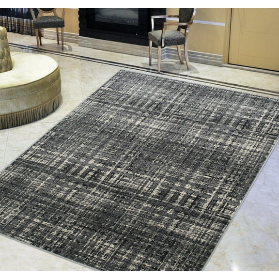 Handcraft Rugs-Ash Gray/Ivory Checkered Abstract Pattern Distressed- Modern Vintage Area Rug