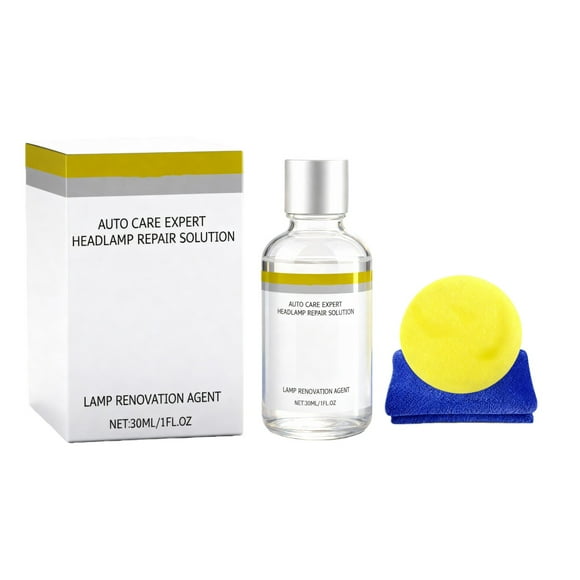 Eoozwa 30ml Headlight Restoration Kit with UV Protection Clear Coat Polish for Yellowed Oxidized Headlights, 4 Step Application with Sponge Cloth, Renew Auto Lamp Clarity