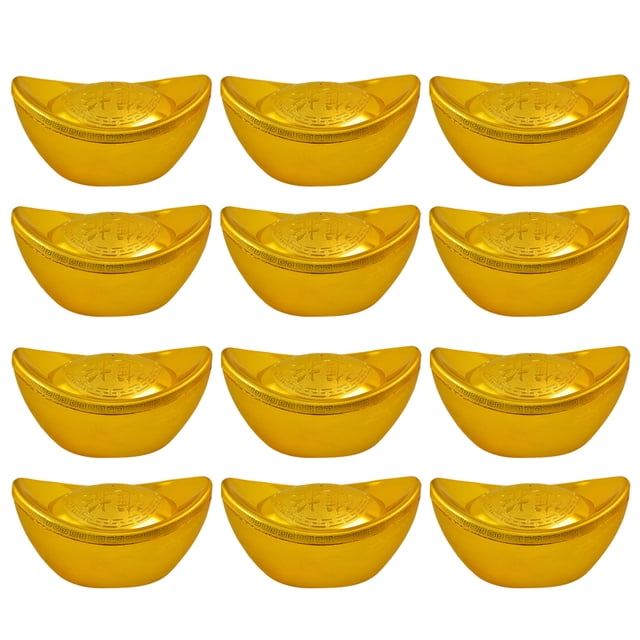 12 piezas de adorno de escritorio de plástico de juguete de lingote de oro simulado para decoración (dorado)