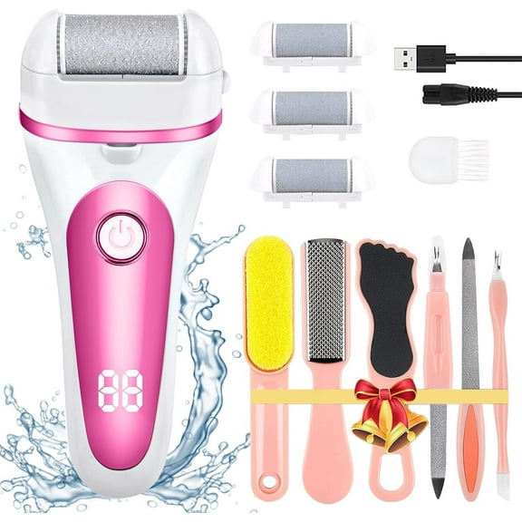 Electric Callus Remover for Feet, Rechargeable Pedicure Tools Foot Care Feet File, 12 in 1 Callous Remover Kit for Remove Cracked Heels and Dead Skin, with 3 Roller Heads 2 Speed, Battery Display
