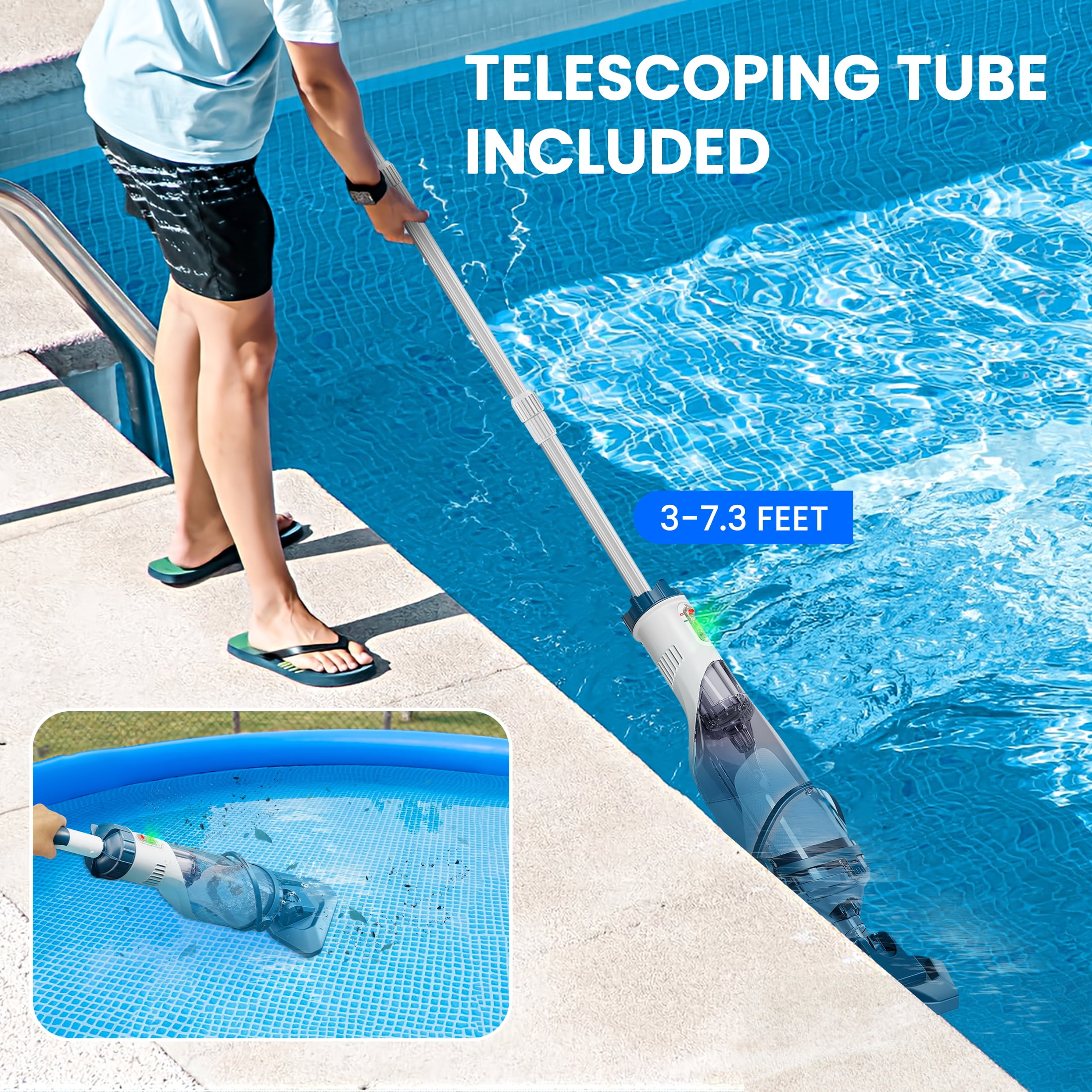 Cordless Pool Vacuum, Handheld Pool Vacuum for Above Ground Inground Pools, Spas and Hot Tubs, 60-Minute Runtime, Powerful Suction up to 18.5 gallons/min, Efficient Leaf and Debris Removal