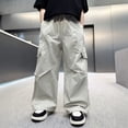 thumbnail image 4 of Cargo Pants for Girls Casual Elastic Waist Back to School Outfit Streetwear Pants Grey Pants for Kids, Size 5-16 Years, 4 of 6