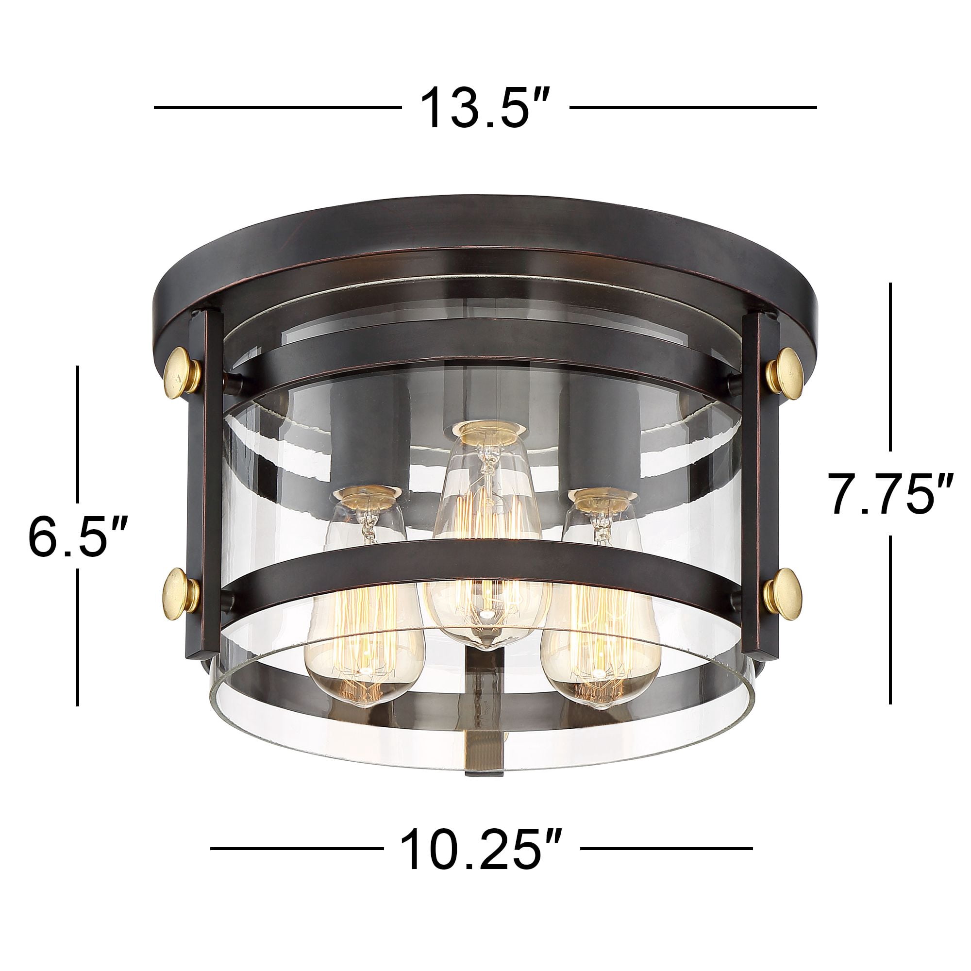 Franklin Iron Works Eagleton Modern Farmhouse Ceiling Light Flush Mount Fixture 13 1/2" Wide Oil Rubbed Bronze 3-Light Clear Glass for Bedroom House