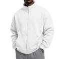 thumbnail image 3 of Mens Zip Up Sweatshirt Mock Neck Track Jacket Lightweight Fleece Full Zip No Hood Athletic Casual Long Sleeve shirts with Pocket White M, 3 of 6