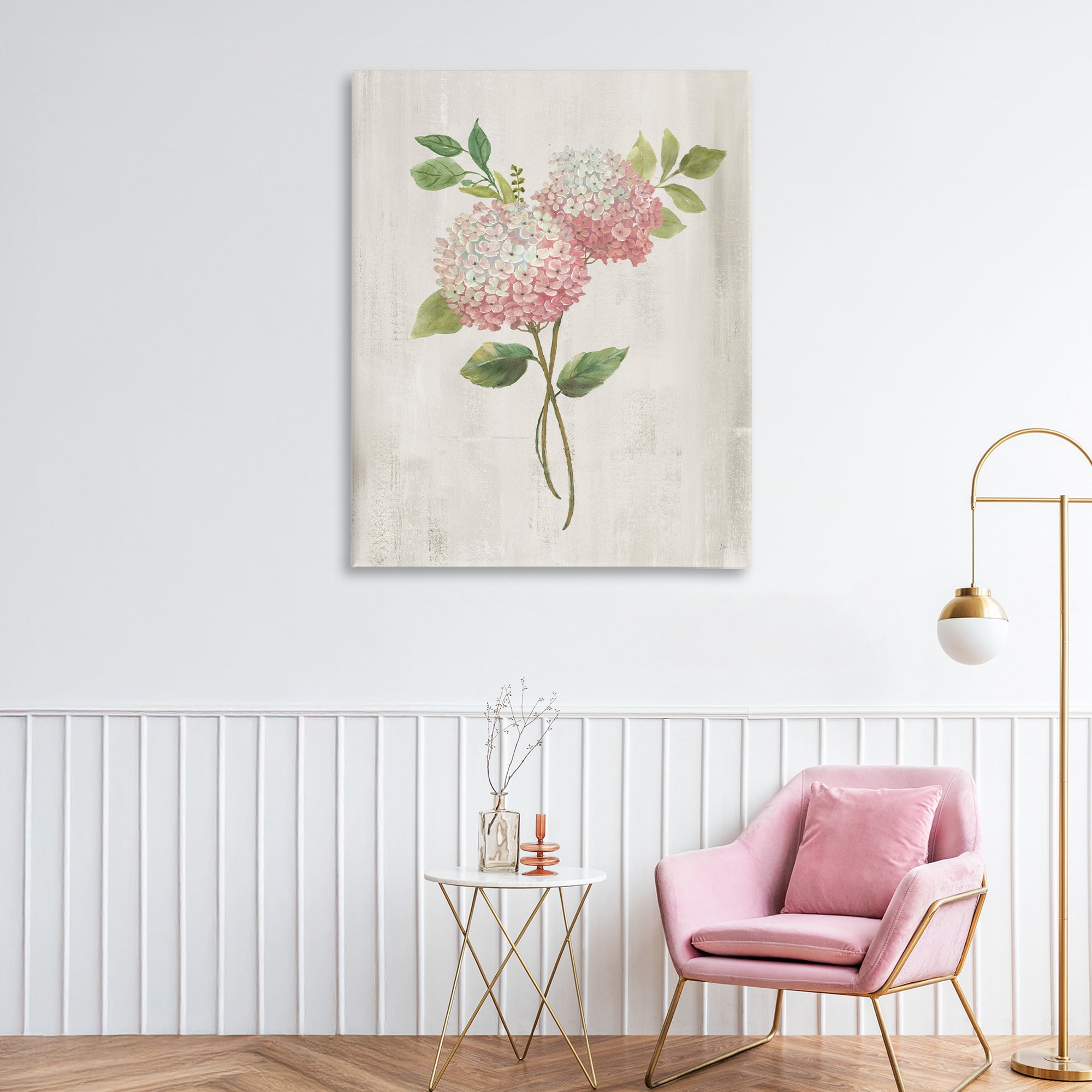 Stupell Industries Pink Hydrangea Paired Stems Canvas Wall Art, design by Nan