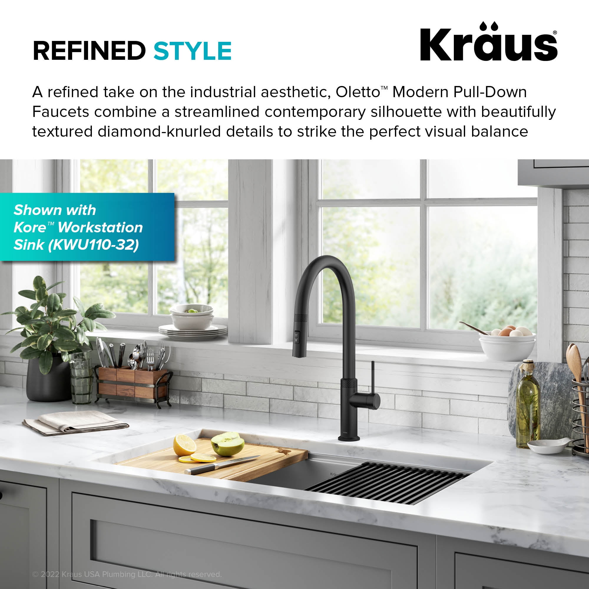 KRAUS Oletto Modern Industrial Pull-Down Single Handle Kitchen Faucet in Matte Black