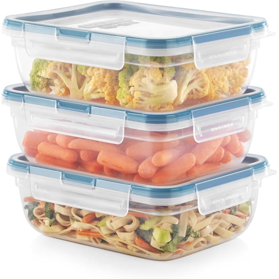 Tivkeber 3-Pack 8.5-Cup Food Storage Containers Set, Leakproof & Airtight Plastic Locking Lids, BPA-Free, Microwave Dishwasher Freezer Safe