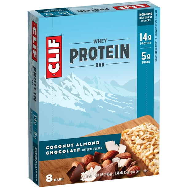 CLIF Whey Protein Bars Coconut Almond Chocolate 1.98 Ounce Snack Bars 8 Count Walmart