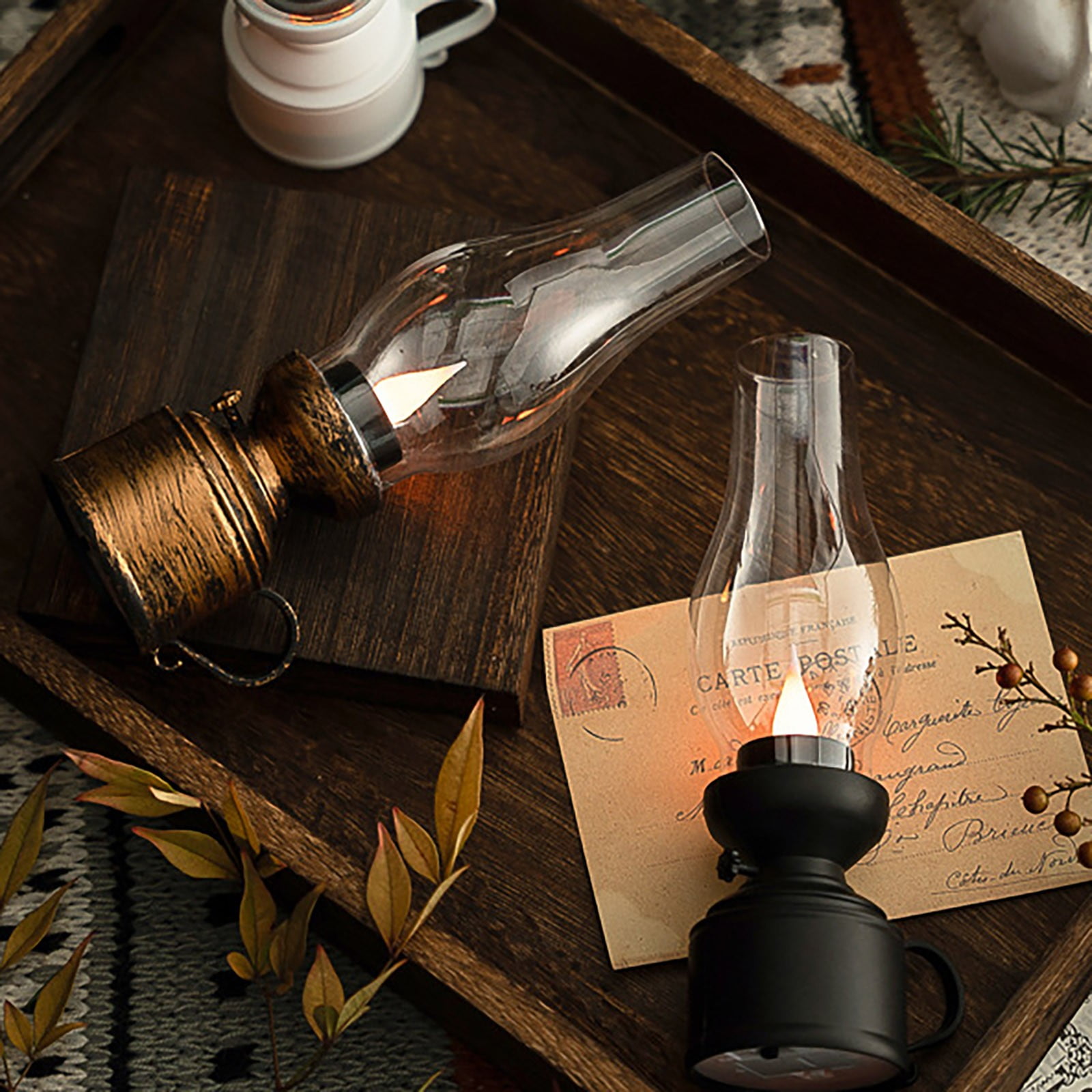 Vintage Flameless Kerosene Lamp LED Battery Operated Table Lamp, Retro Oil Lantern for Bedroom, Living Room & Emergency Lighting | Indoor Decorative Ambient Light,Halloween Christmas Gift