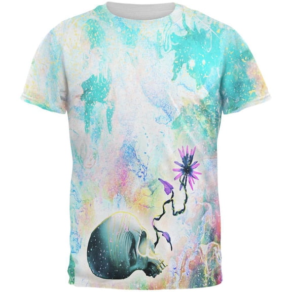 Skull Flower Galaxy Distressed Plasma All Over Mens T Shirt Multi 2XL