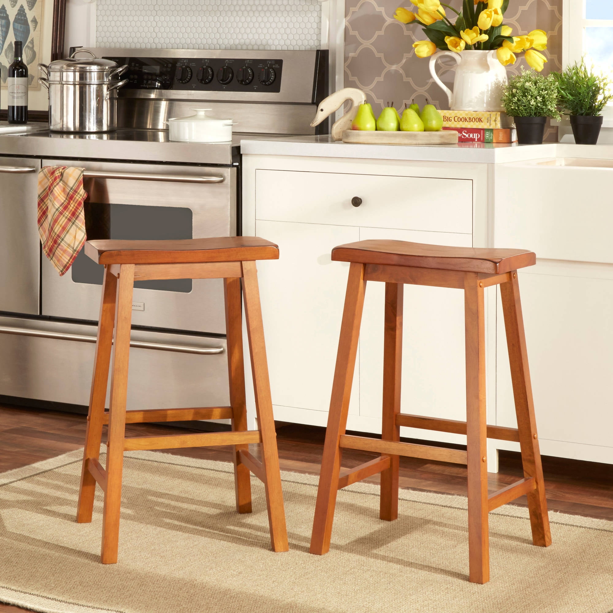 Ashby Bar Stools 29 Set Of 2 Oak Walmart Com Walmart Com