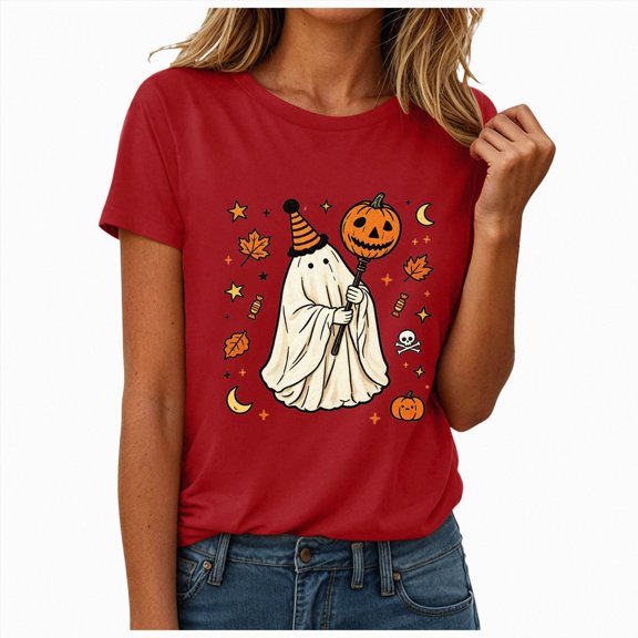 mgoYE Halloween Tshirts Women Funny Novelty Graphic Halloween Holiday Tshirt Short Sleeve Tshirt Women's T Shirt(Red,M)