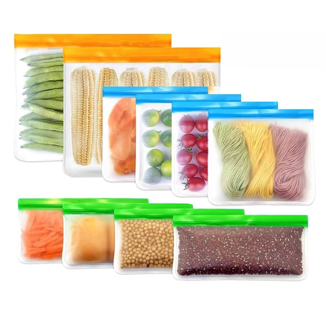 Sacs Réutilisables de Rangement pour Aliments - Lot de 10 Sacs pour Congélateur Sacs Gallon Réutilisables