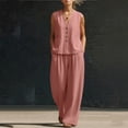 thumbnail image 5 of SOOMLON Matching Sets Women Outfits Plus Size V Neck Button Sleeveless Tees Loose Pants with Pockets 2 Piece Summer Set, 5 of 6