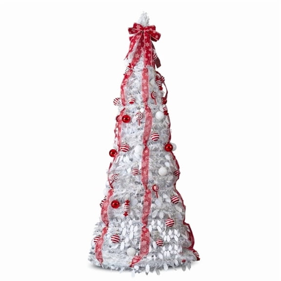 Alvantor 6 ft Pre-Lit pop-up Artificial Christmas Tree with 100 LED Lights and Red Ornaments, White