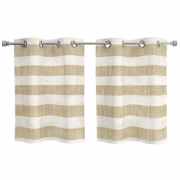 2 Panels Kitchen Tier Curtains 39 Inch Length, Cream Striped Grommets Window Treatment Curtain, Farmhouse Vintage Brown Stripes Thermal Curtains Drapes for Living Room/Bathroom