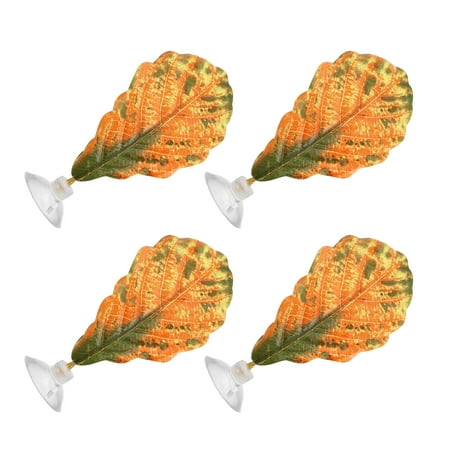Unique Bargains 4pcs Betta Fish Leaf Pad Hammock Resting Hide Plants Decoration Green Red 4.13 x2.36 with Suction Cup