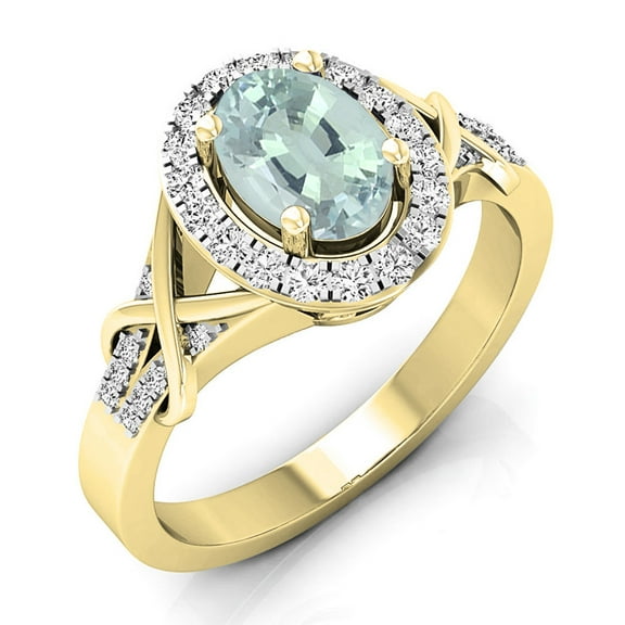 Dazzlingrock Collection 10K Oval Cut Aquamarine & Round Cut Diamond Bridal Halo Engagement Ring, Yellow Gold, Size 5