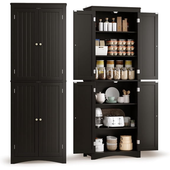 Gizoon Tall Kitchen Pantry Cabinet, 67" Bathroom Storage Cabinet with Adjustable Shelves and Magnetic Doors, Freestanding Storage Unit for Dining Room, Living Room, Black