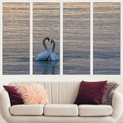 Color-Banner 4 Pieces Modern Canvas Wall Art Swan Lake for Living Room Home Decorations - 12"x32"x4 Panels
