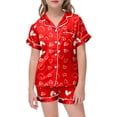 thumbnail image 2 of PMVFHDE Pyjama Fille Imprimé Cœur Pyjama à Manches Courtes avec Boutons et Short Ensemble de Pyjama Maison Rouge, 6-7 Ans, 2 of 4