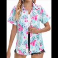 thumbnail image 1 of Camisa Tropical para Mujer, Blusa Hawaiana de Corta con Botones, Estilo , con Estampado Floral. Verde y Azul XL, 1 of 3
