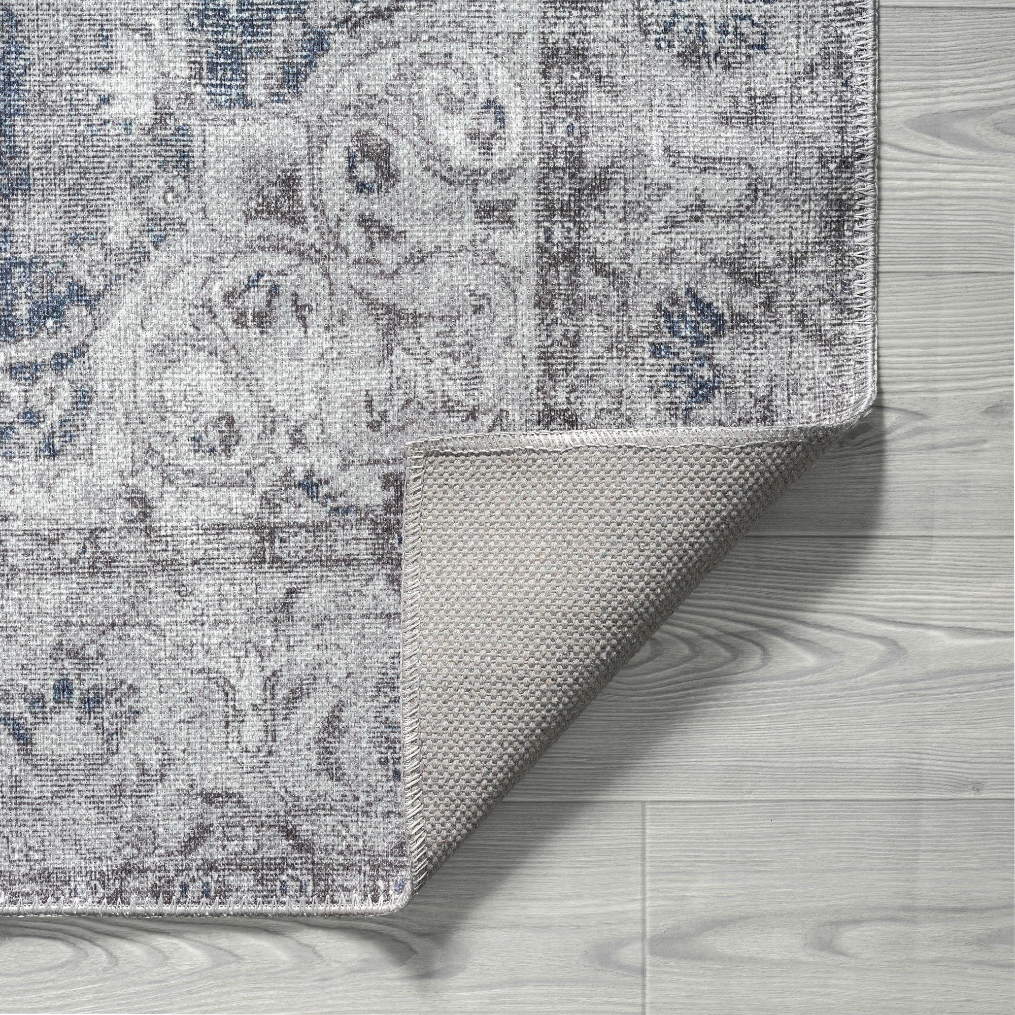 Traditional 5x7 Area Rug (5'3'' x 7'3'') Oriental Navy, Gray Living Room Easy to Clean Machine Washable