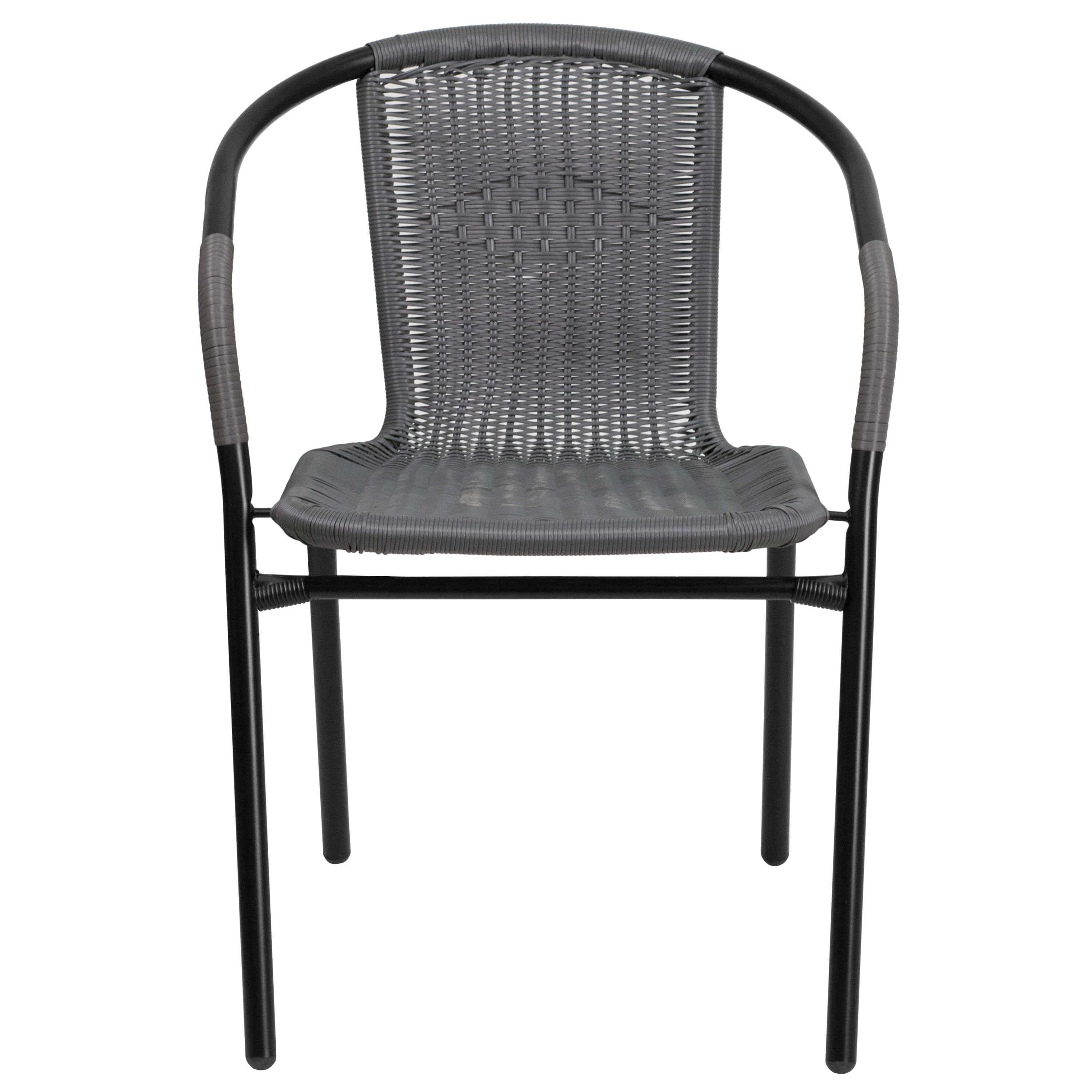 Emma + Oliver Indoor/Outdoor Stacking Rattan Restaurant Patio Chairs, Set of 2, Gray
