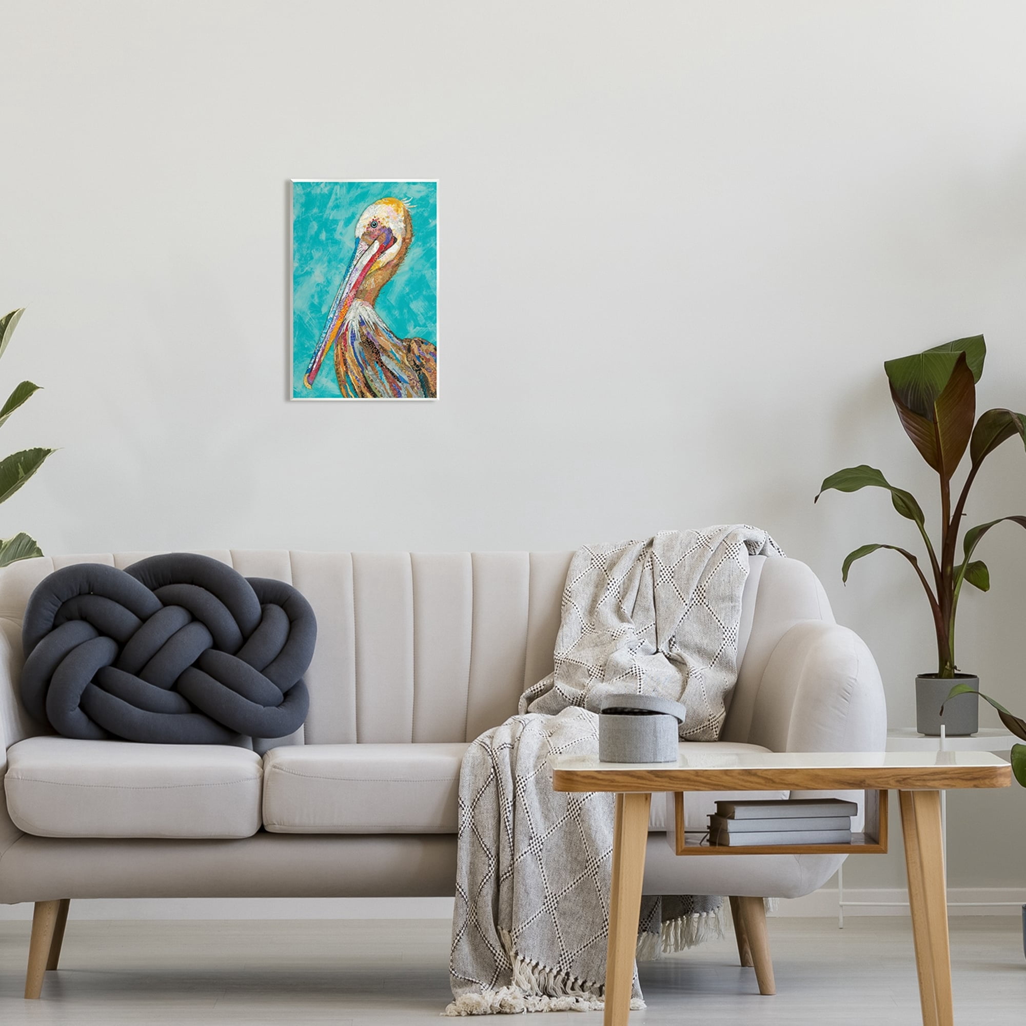 Stupell Industries Bold Pelican Bird Varied Collage Pattern Stripes Painting Unframed Art Print Wall Art, Design by Lisa Morales
