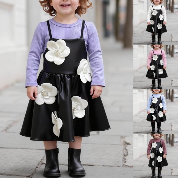 Jinhomg Girls Sleeveless Dress PU Leather Midi Dresses Cute Floral A Line Dress White 100