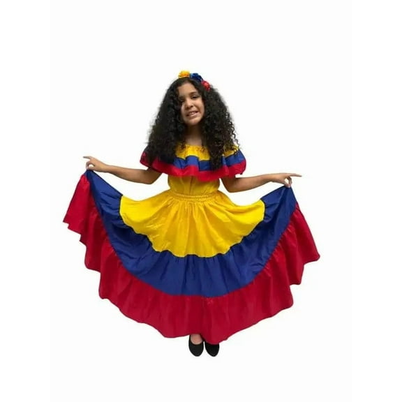 Colombian Traditional Tri-color Dress for Girls