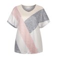 thumbnail image 3 of Babysbule Womens Summer Top Women Summer Geometry Splicing Print Casual Loose Short-Sleeved T-Shirt, 3 of 8