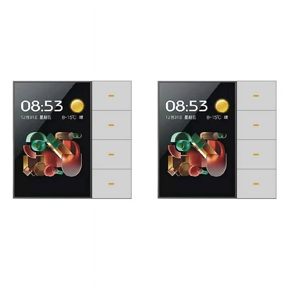 2X Tuya Zigbee 3.5 Inch Smart Wall Switch Touch Screen 4 Groups Switch 8-Way Scene Radar Sensor Dimming Switch B,2 x Smart Wall Switch,White