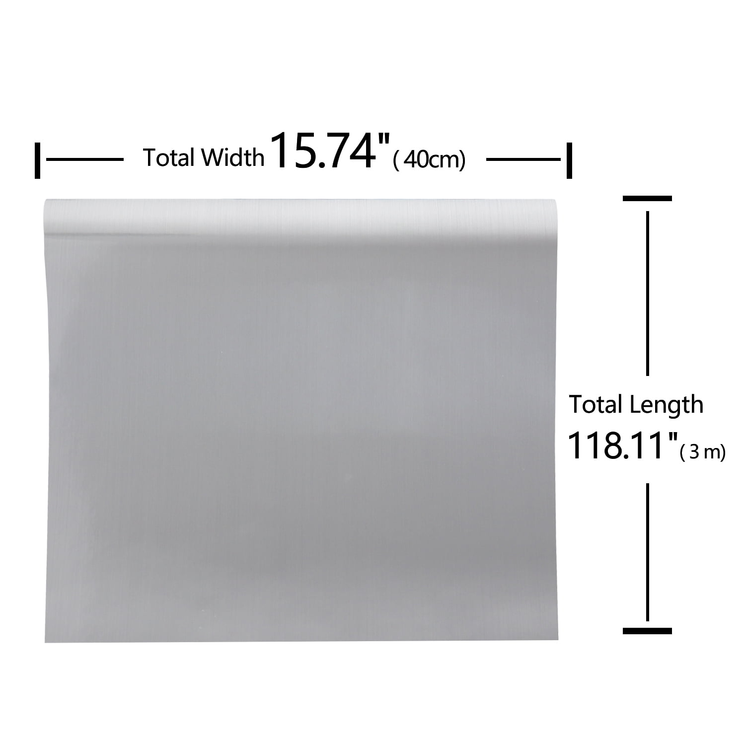 VEELIKE Silver Stainless Steel Contact Paper 15.7''x708''(40cm×18m)