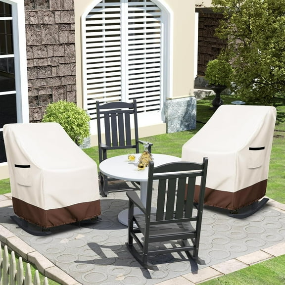 Rocking Chair Cover 2 Pack - 600D Heavy Duty Waterproof for Outdoor Rocking Chairs - All Weather Protection Beige