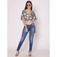 thumbnail image 6 of DressBerry Women's Printed Crop Top Blouse Balloon Sleeves Broad V Neck Casual Summer High Rise Short Slip Ontop, 6 of 7