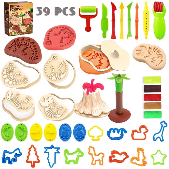 39 Pcs Play Dough Pack, Dinosaur Color Dough Toys, Playdough Pack Sets Clay Toys for Girls Boys 3-6 Years